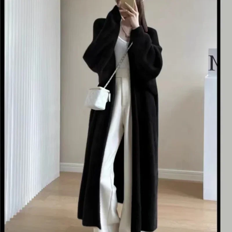 Sewing Jackets - 女性用ニットカーディガン,y2k,秋冬,eガール,マキシ,ルーズ,ソフト,ブラック,ホワイト,ピンク,ロングコート,カーディガン,セーター