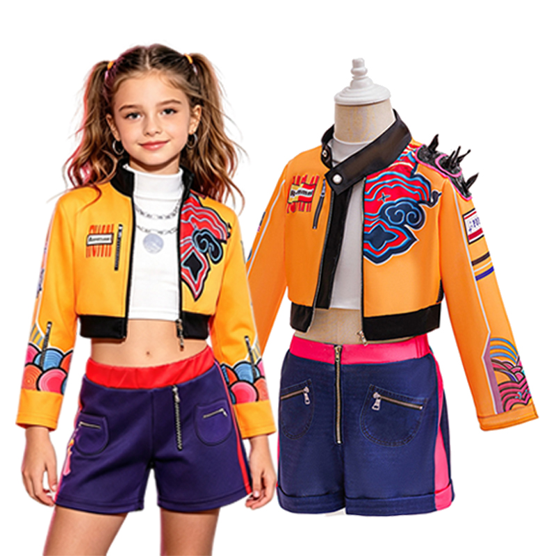 Sewing Jackets - キッズガールズストリートスタイルファンシーコスプレキット 3Dプリント クロップドジャケット ショートパンツ ハロウィン 誕生日