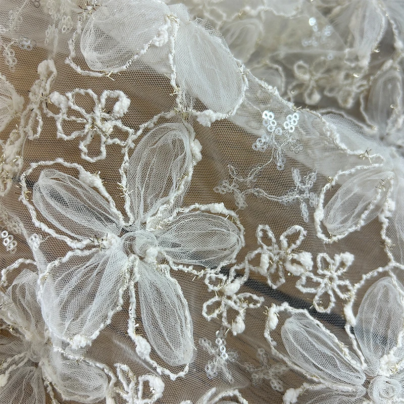 Textile Sewing Techniques - 3D 刺繍スパンコールメッシュ生地レースネット素材ドレス衣類デザイン DIY 縫製特殊技術テキスタイル