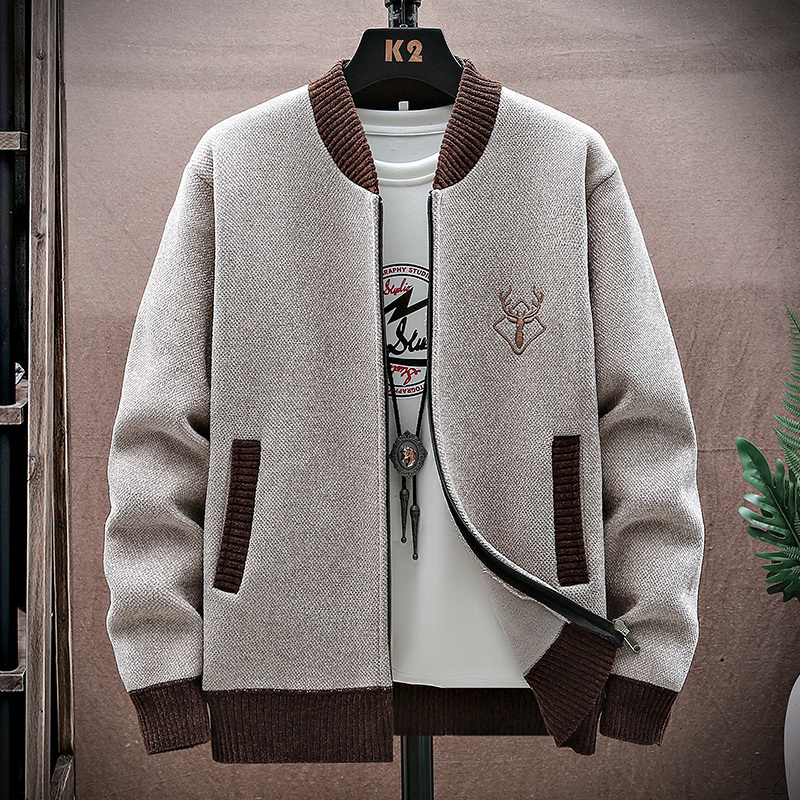 Sewing Jackets - メンズカーディガンニットセーターコート2025秋冬韓国風フリース暖かい厚手野球襟ジャケットウールセーター男性服