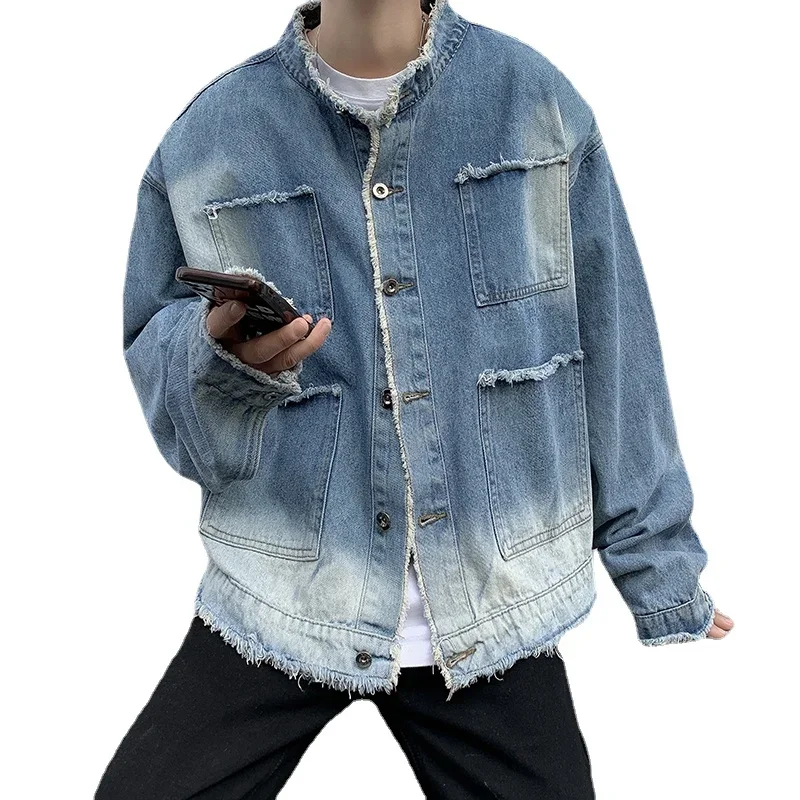 アメリカンレトロヒップホップローエッジデニムジャケットメンズ - Sewing Jackets のレビューと価格