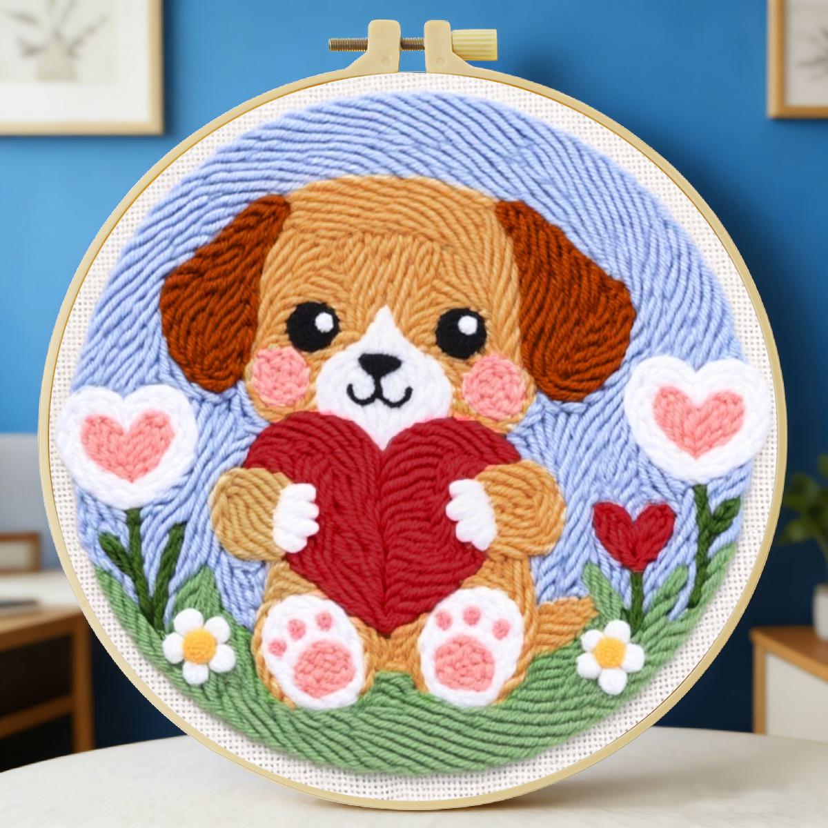 20X20CM/7.87インチ犬柄パンチニードル刺繍セットキ - Sewing Textile Art のレビューと価格