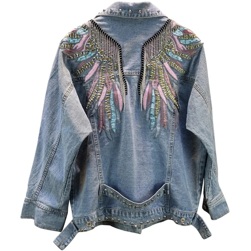 女性用長袖デニムジャケット,フリンジ付きデニムコート,ファッ - Sewing Jackets のレビューと価格