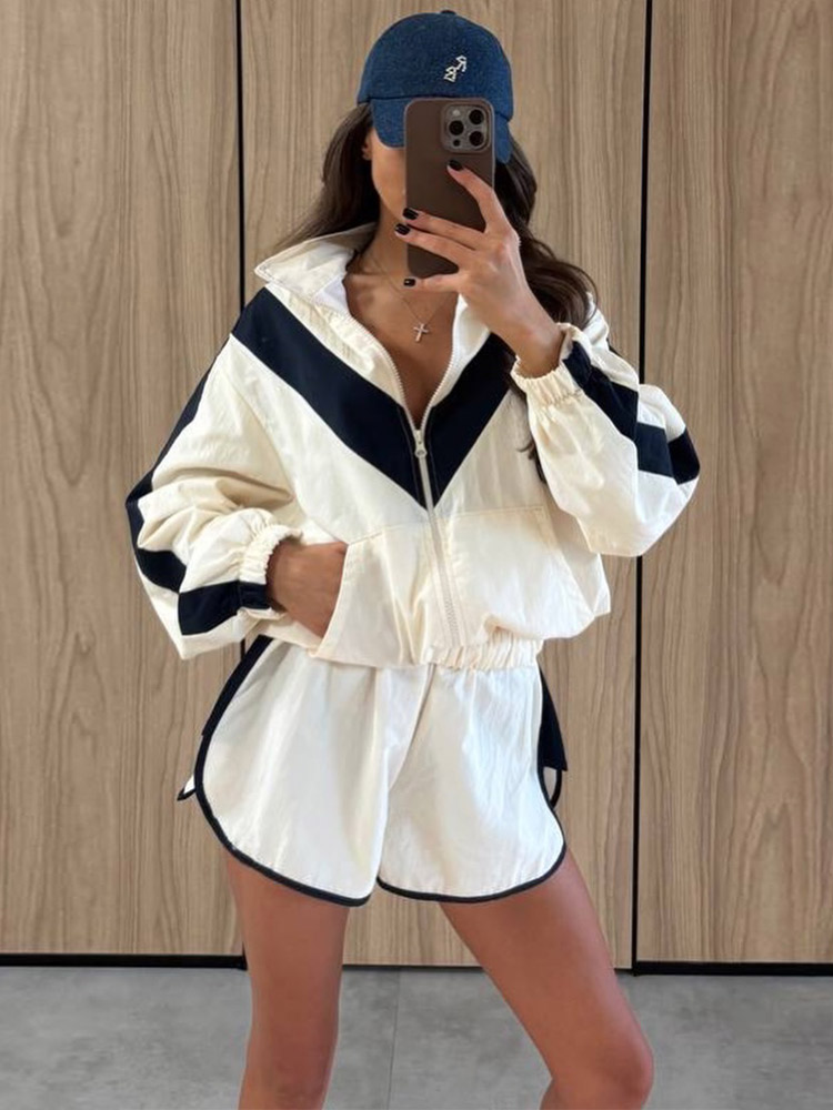 コントラストショートパンツ ツーピースセット レディース ル - Sewing Jackets のレビューと価格