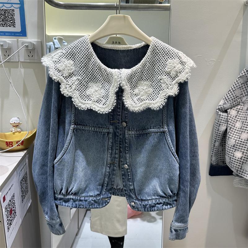女性春秋の新韓国スタイルデニムジャケット人形襟レースパッチワ - Sewing Jackets のレビューと価格