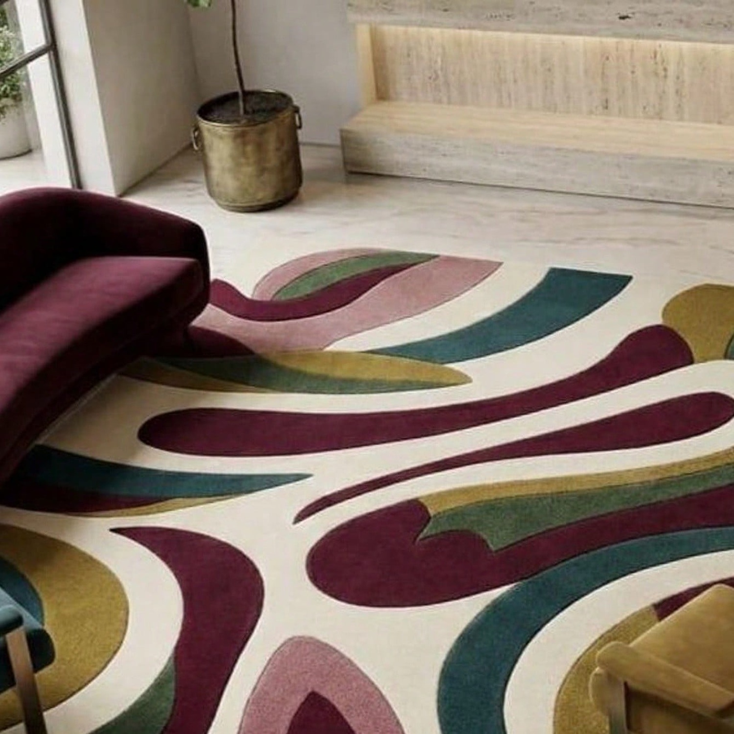 抽象模様のカーペット、ミッドセンチュリーモダンスタイルのカー - Century Textile & Sewing Supply Hours のレビューと価格